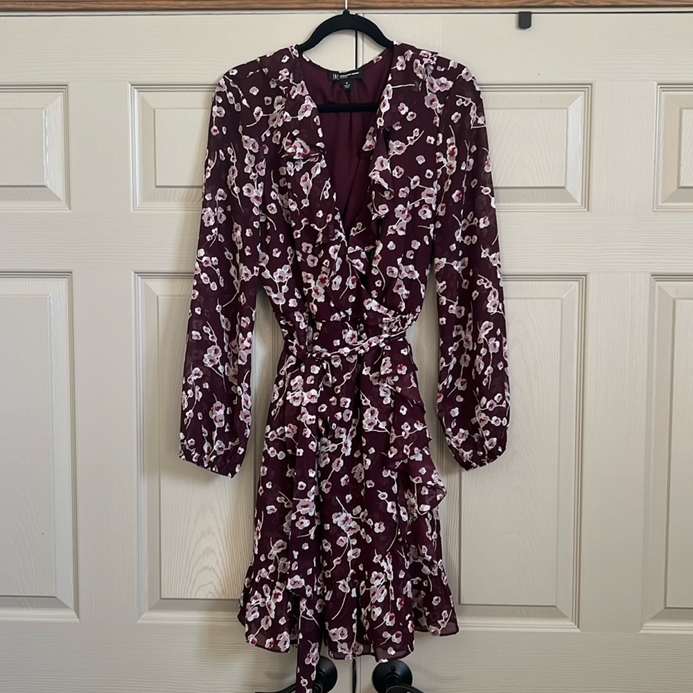 INC ruffle faux wrap mini dress
